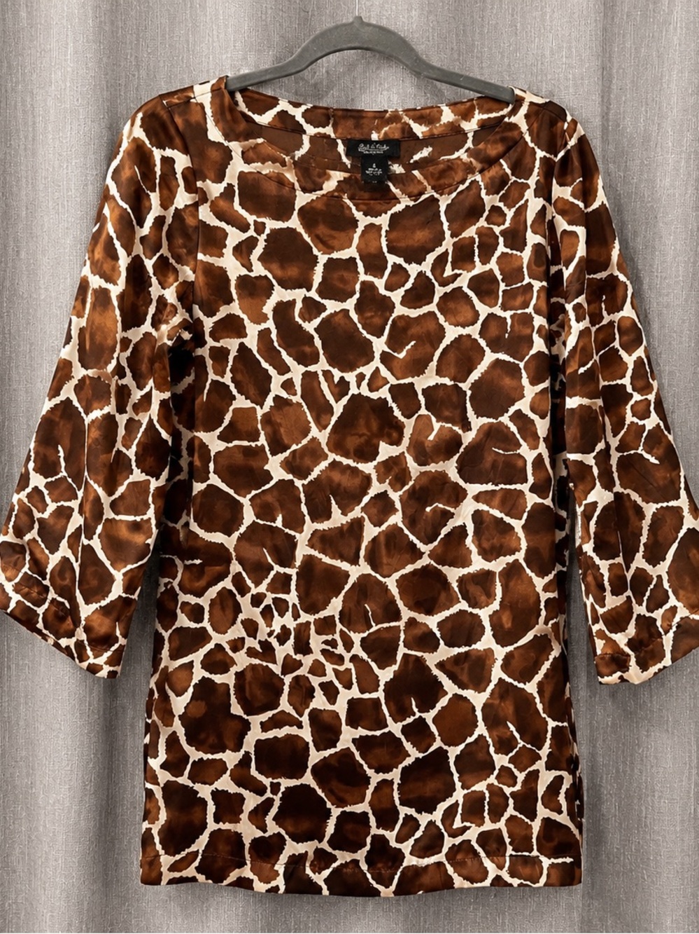 Peck & Peck Collection 100% Silk Giraffe Print Tunic Blouse Size 4